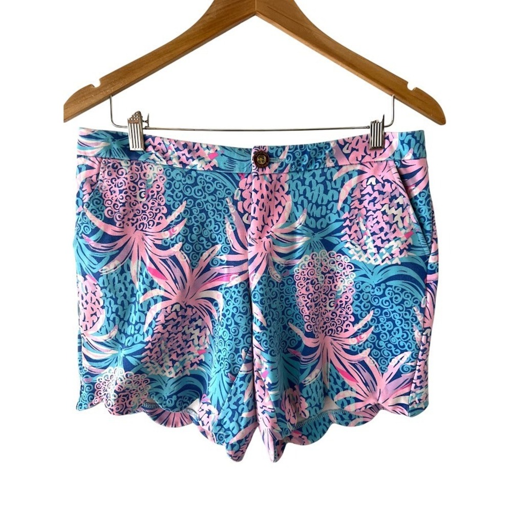 Lilly Pulitzer Callahan Scallop Hem Shorts Womens 6 Pink Blue Pineapple Print